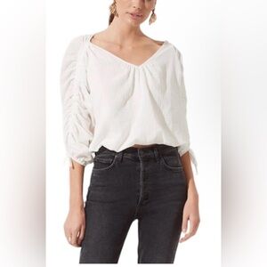 ASTR THE LABEL texture ruched tie sleeve boho lightweight peasant blouse M